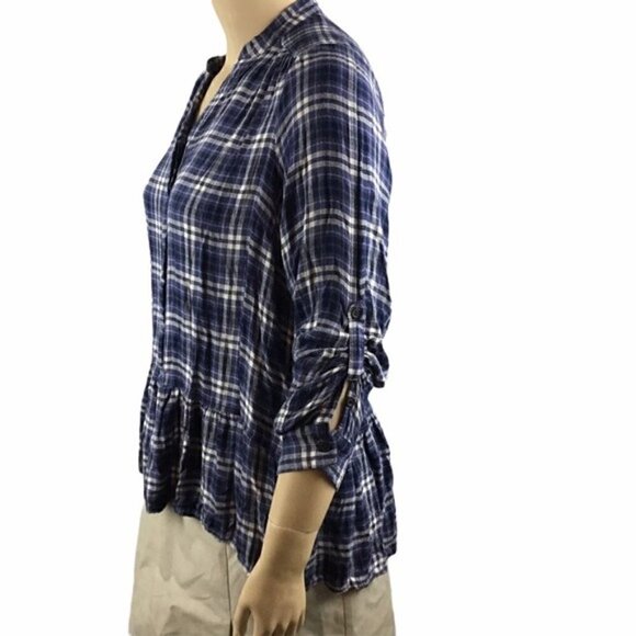 Lane Bryant Blue Plaid Ruffle Hem Top Size 18 - Picture 4 of 7